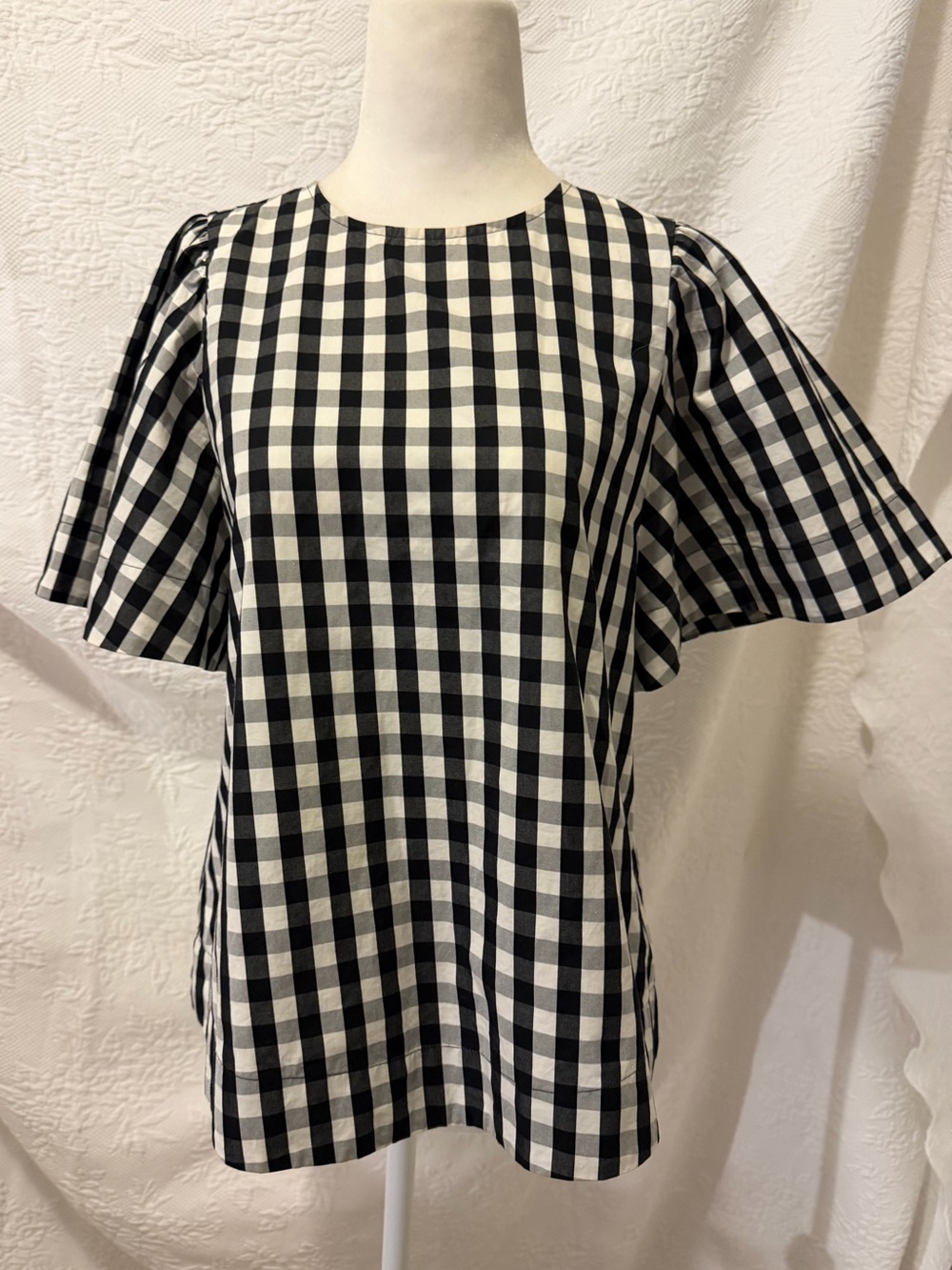 Kate Spade Black White Gingham Puff Sleeve Blouse Top Sz XS  Cotton